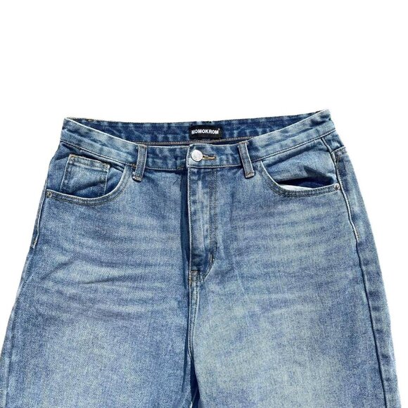 Momokrom Lightwash Distressed High Waisted Straight Leg Jeans 32in Waist - Picture 2 of 5